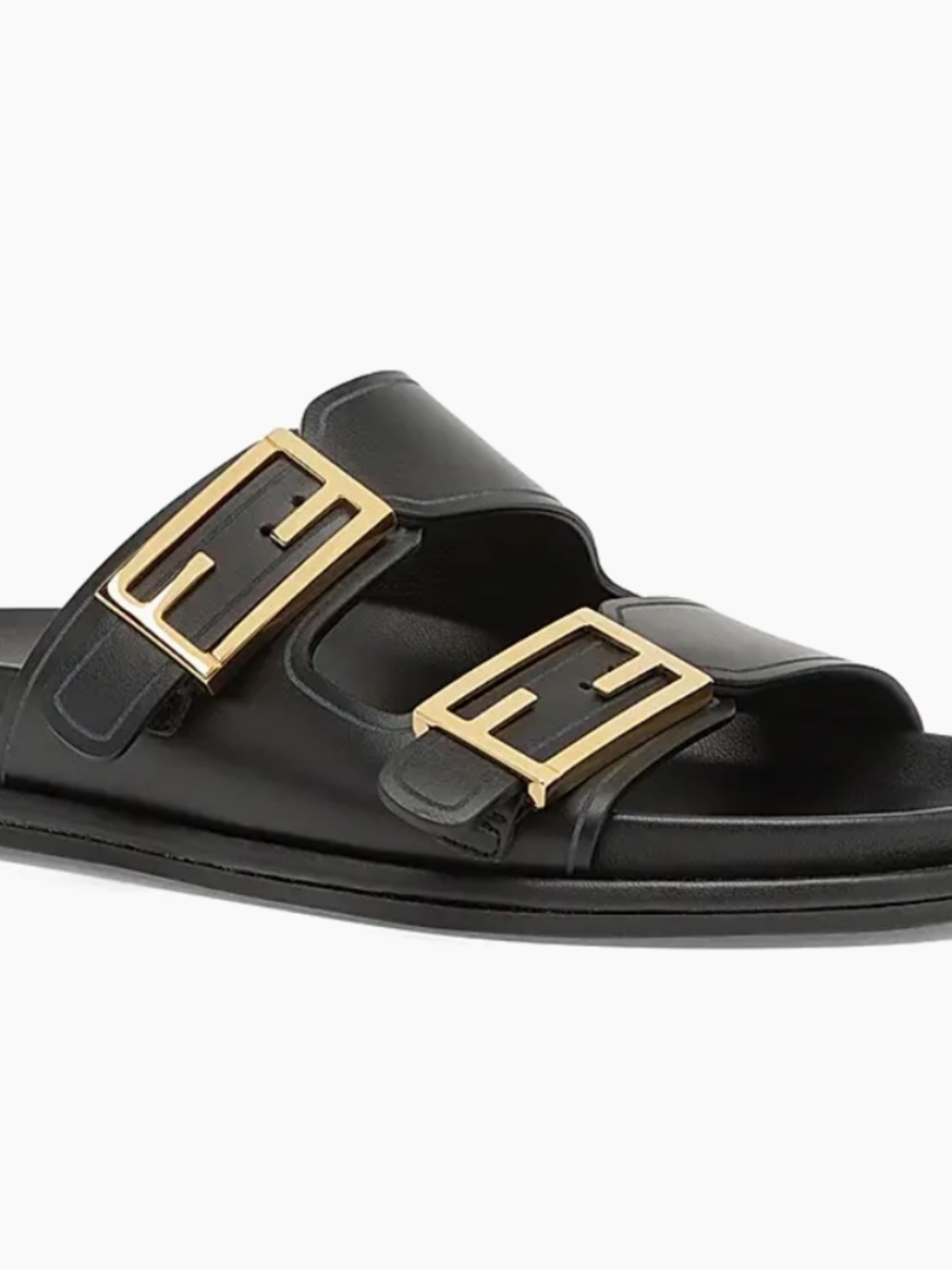 Fendi Feel Buckle Leather Slides, Black, Size 40, Brand New, Never Worn